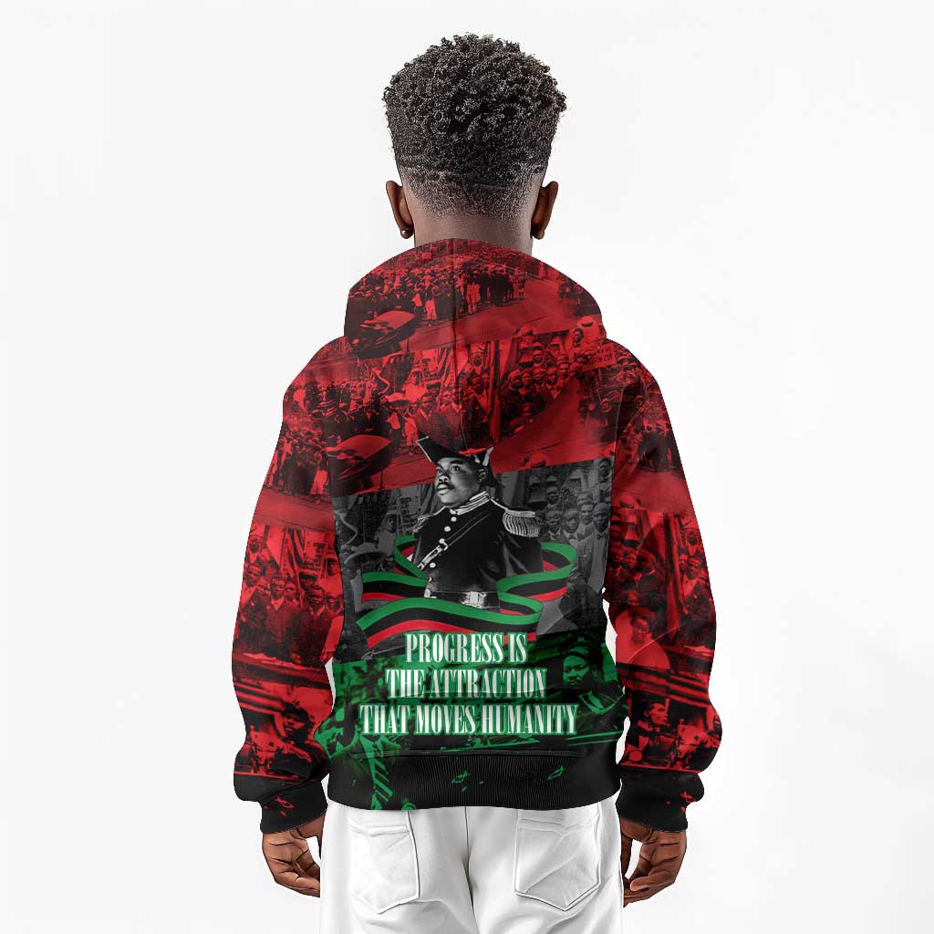 Marcus Garvey Kid Hoodie Collage Design Progress Is the Attraction Quote Pan African Movement Tribute - African Pride