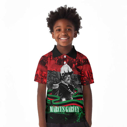 Marcus Garvey Kid Polo Shirt Collage Design Progress Is the Attraction Quote Pan African Movement Tribute TS04