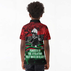 Marcus Garvey Kid Polo Shirt Collage Design Progress Is the Attraction Quote Pan African Movement Tribute TS04