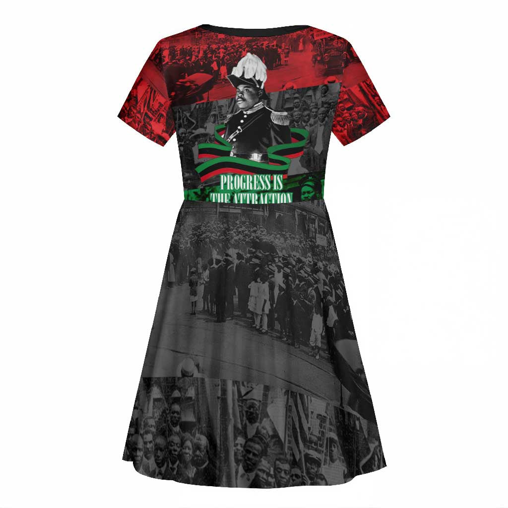 Marcus Garvey Kid Short Sleeve Dress Collage Design Progress Is the Attraction Quote Pan African Movement Tribute TS04