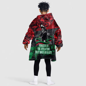 Marcus Garvey Kid Wearable Blanket Hoodie Collage Design Progress Is the Attraction Quote Pan African Movement Tribute - African Pride