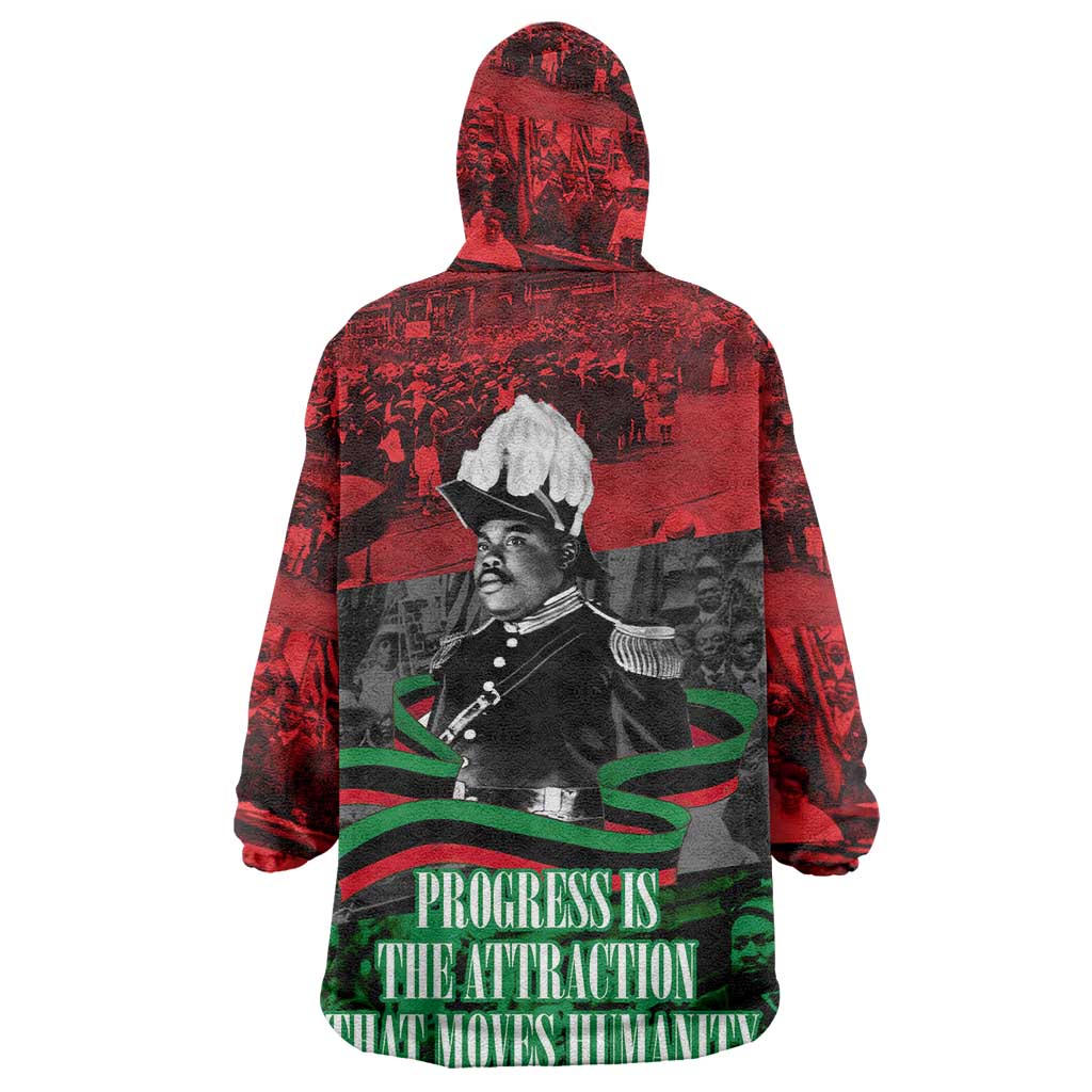 Marcus Garvey Kid Wearable Blanket Hoodie Collage Design Progress Is the Attraction Quote Pan African Movement Tribute - African Pride