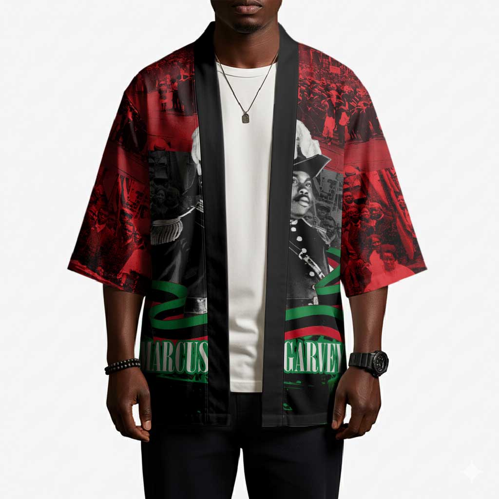 Marcus Garvey Kimono Collage Design Progress Is the Attraction Quote Pan African Movement Tribute - African Pride
