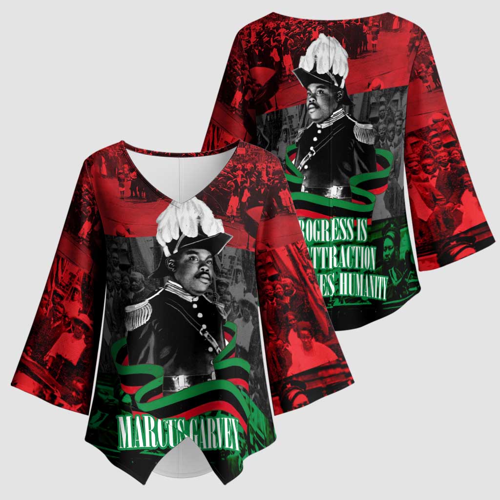 Marcus Garvey Kimono Sleeve Blouse Collage Design Progress Is the Attraction Quote Pan African Movement Tribute - African Pride