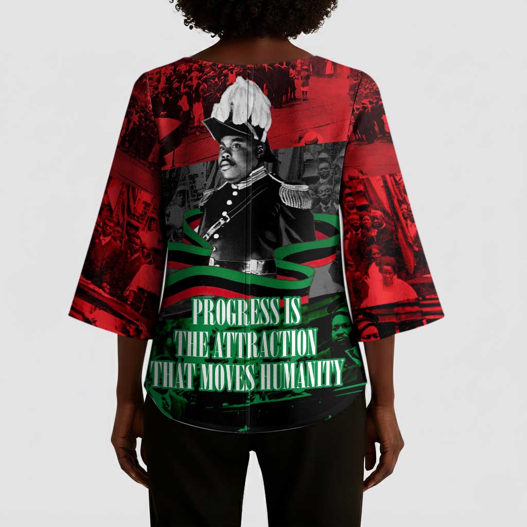 Marcus Garvey Kimono Sleeve Blouse Collage Design Progress Is the Attraction Quote Pan African Movement Tribute - African Pride