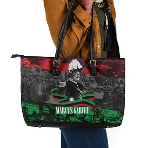 Marcus Garvey Leather Tote Bag Collage Design Progress Is the Attraction Quote Pan African Movement Tribute - African Pride