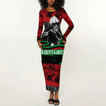 Marcus Garvey Long Sleeve Bodycon Dress Collage Design Progress Is the Attraction Quote Pan African Movement Tribute - African Pride