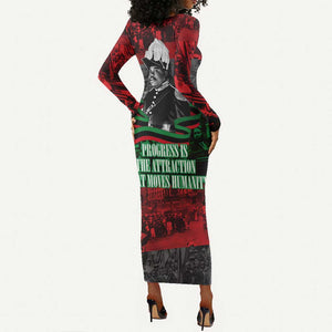 Marcus Garvey Long Sleeve Bodycon Dress Collage Design Progress Is the Attraction Quote Pan African Movement Tribute - African Pride