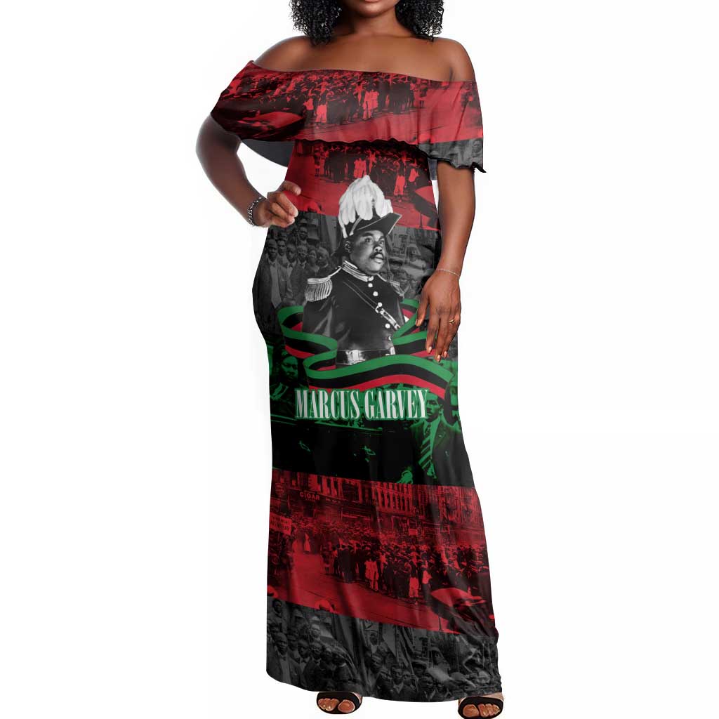 Marcus Garvey Off Shoulder Maxi Dress Collage Design Progress Is the Attraction Quote Pan African Movement Tribute - African Pride