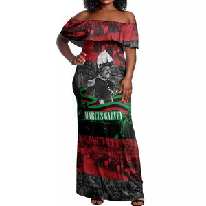 Marcus Garvey Off Shoulder Maxi Dress Collage Design Progress Is the Attraction Quote Pan African Movement Tribute - African Pride