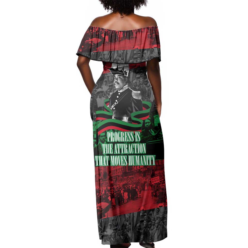 Marcus Garvey Off Shoulder Maxi Dress Collage Design Progress Is the Attraction Quote Pan African Movement Tribute - African Pride