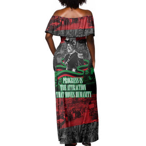 Marcus Garvey Off Shoulder Maxi Dress Collage Design Progress Is the Attraction Quote Pan African Movement Tribute - African Pride