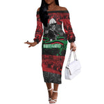 Marcus Garvey Off The Shoulder Long Sleeve Dress Collage Design Progress Is the Attraction Quote Pan African Movement Tribute - African Pride