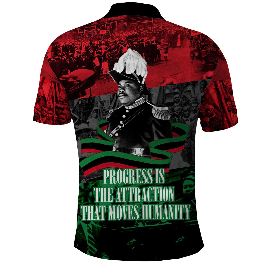Marcus Garvey Polo Shirt Collage Design Progress Is the Attraction Quote Pan African Movement Tribute TS04