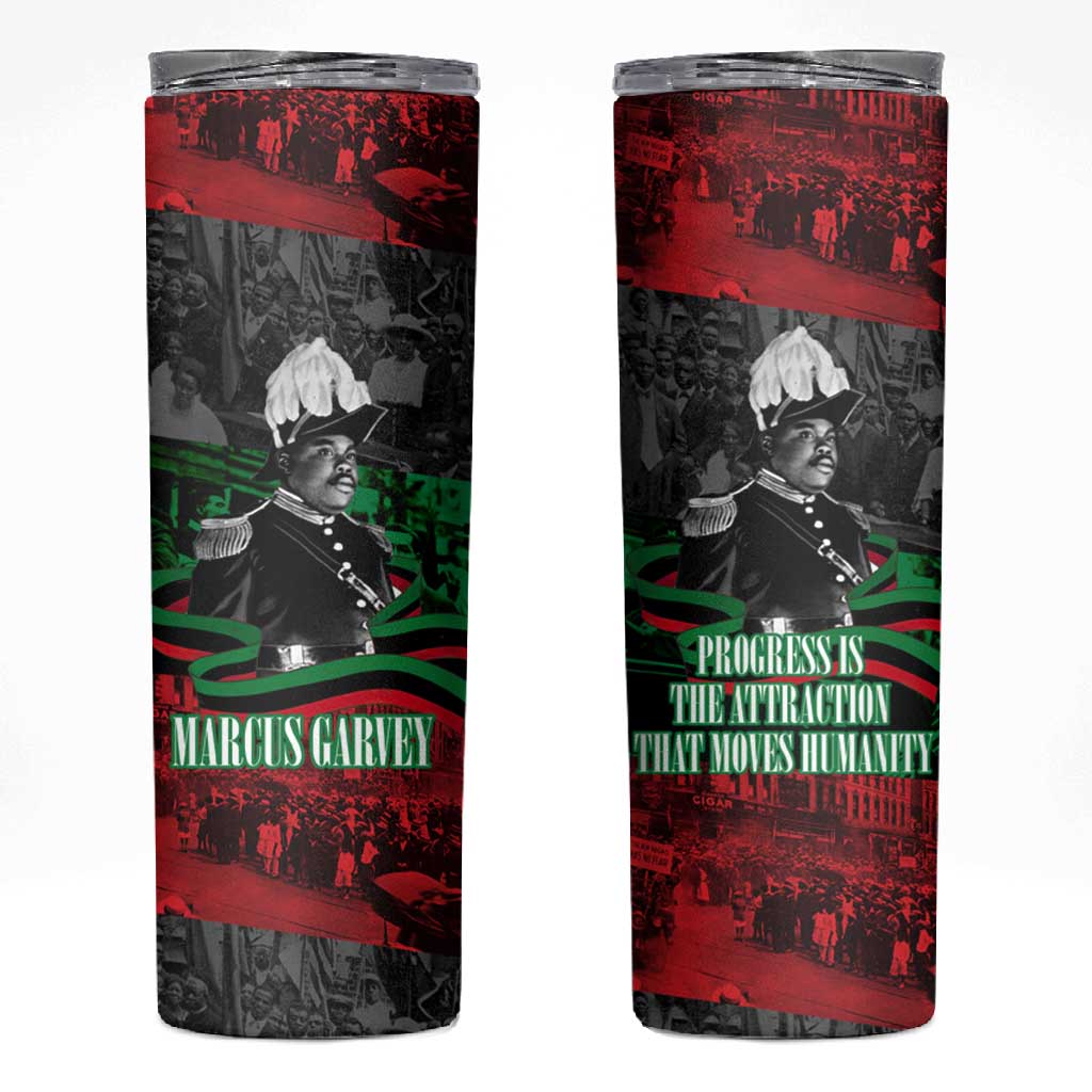 Marcus Garvey Skinny Tumbler Collage Design Progress Is the Attraction Quote Pan African Movement Tribute - African Pride