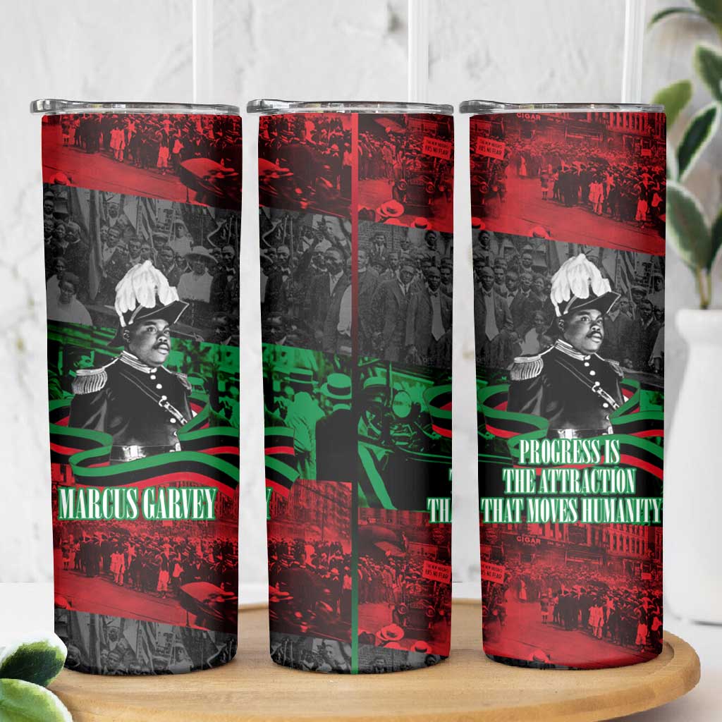 Marcus Garvey Skinny Tumbler Collage Design Progress Is the Attraction Quote Pan African Movement Tribute - African Pride