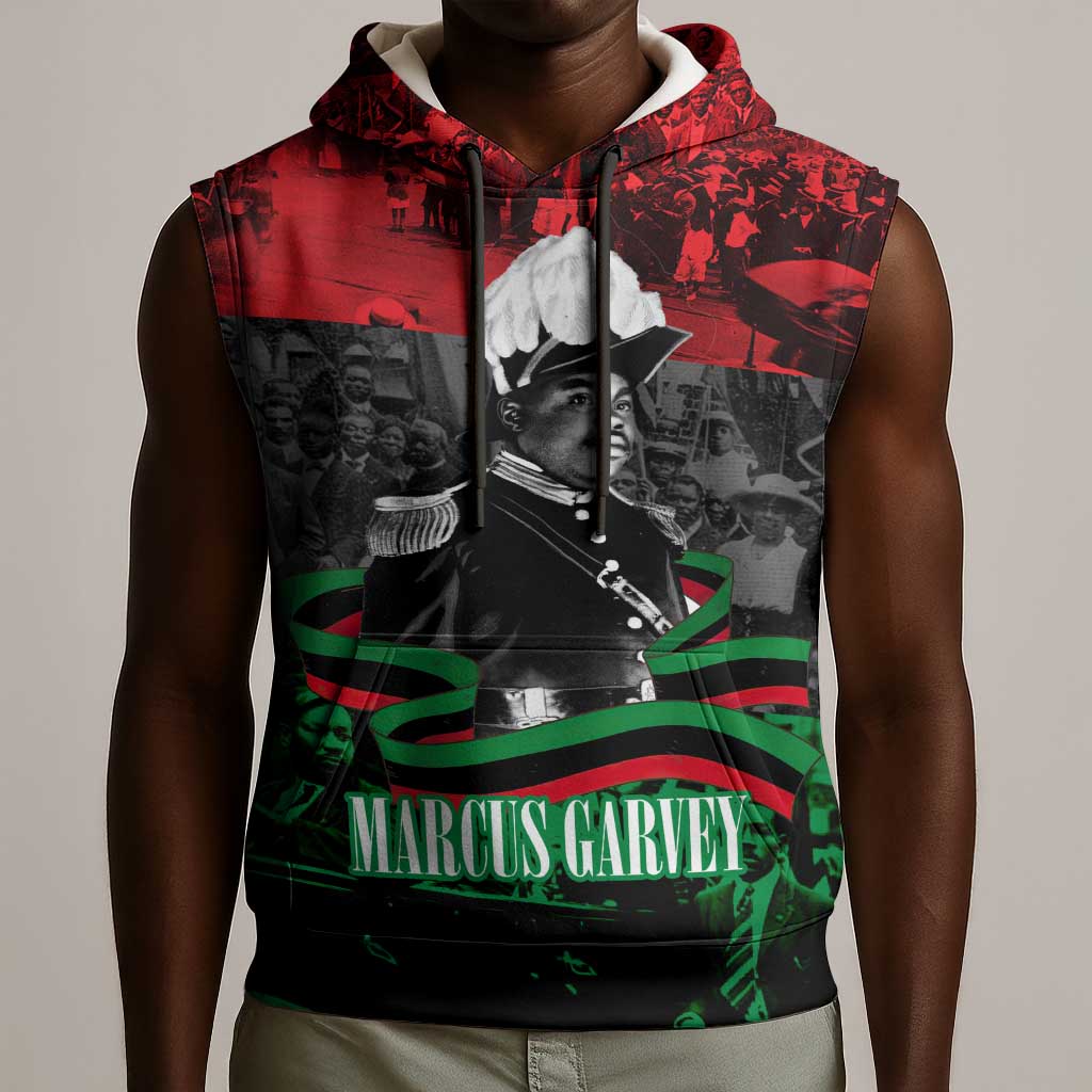 Marcus Garvey Sleeveless Hoodie Collage Design Progress Is the Attraction Quote Pan African Movement Tribute - African Pride