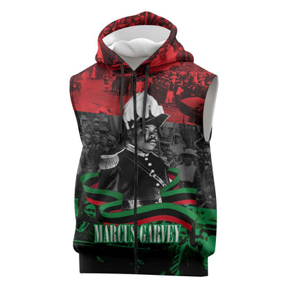 Marcus Garvey Sleeveless Zip Hoodie Collage Design Progress Is the Attraction Quote Pan African Movement Tribute - African Pride