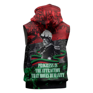Marcus Garvey Sleeveless Zip Hoodie Collage Design Progress Is the Attraction Quote Pan African Movement Tribute - African Pride