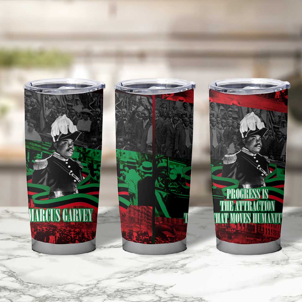 Marcus Garvey Tumbler Cup Collage Design Progress Is the Attraction Quote Pan African Movement Tribute - African Pride