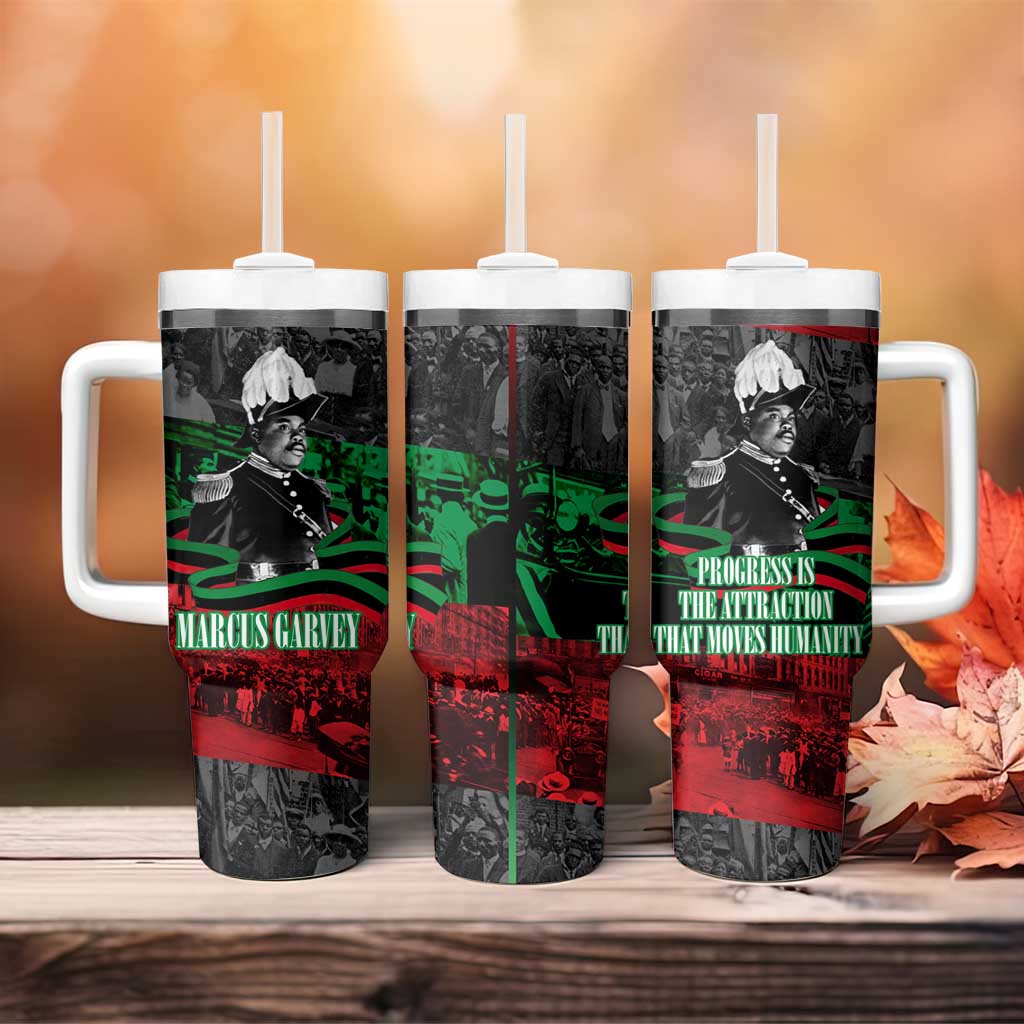 Marcus Garvey Tumbler With Handle Collage Design Progress Is the Attraction Quote Pan African Movement Tribute - African Pride
