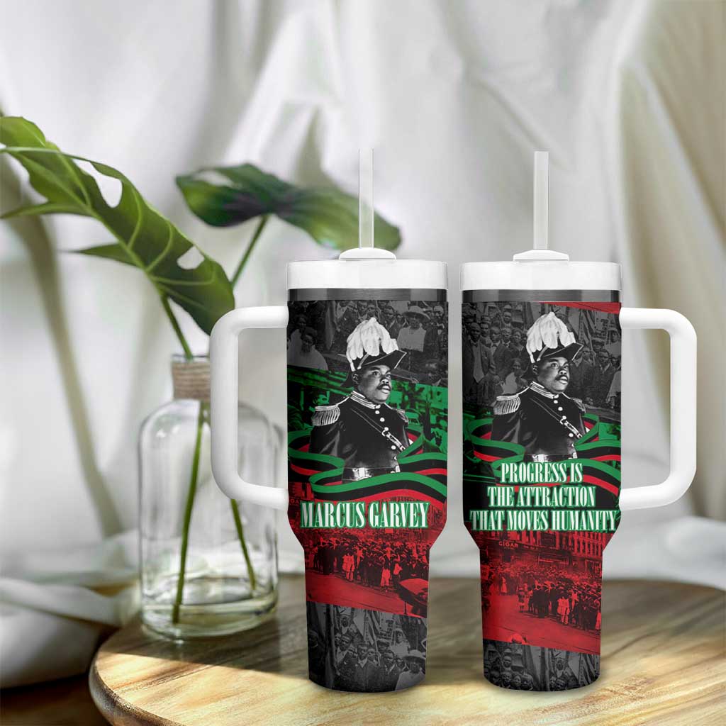 Marcus Garvey Tumbler With Handle Collage Design Progress Is the Attraction Quote Pan African Movement Tribute - African Pride