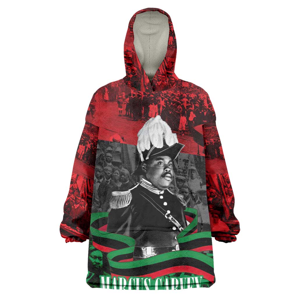 Marcus Garvey Wearable Blanket Hoodie Collage Design Progress Is the Attraction Quote Pan African Movement Tribute - African Pride