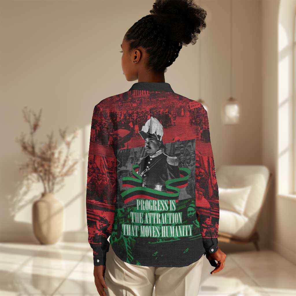 Marcus Garvey Women Casual Shirt Collage Design Progress Is the Attraction Quote Pan African Movement Tribute - African Pride