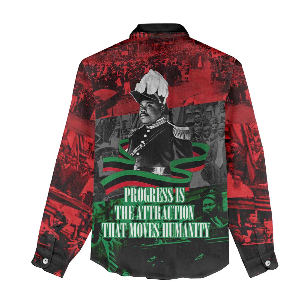 Marcus Garvey Women Casual Shirt Collage Design Progress Is the Attraction Quote Pan African Movement Tribute - African Pride