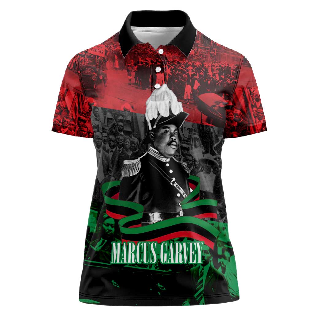Marcus Garvey Women Polo Shirt Collage Design Progress Is the Attraction Quote Pan African Movement Tribute TS04