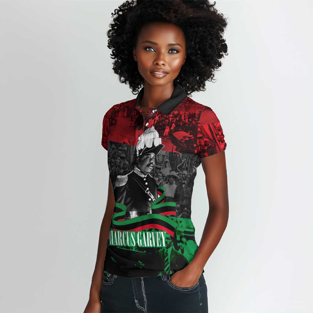 Marcus Garvey Women Polo Shirt Collage Design Progress Is the Attraction Quote Pan African Movement Tribute TS04