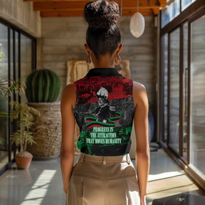 Marcus Garvey Women Sleeveless Polo Shirt Collage Design Progress Is the Attraction Quote Pan African Movement Tribute - African Pride