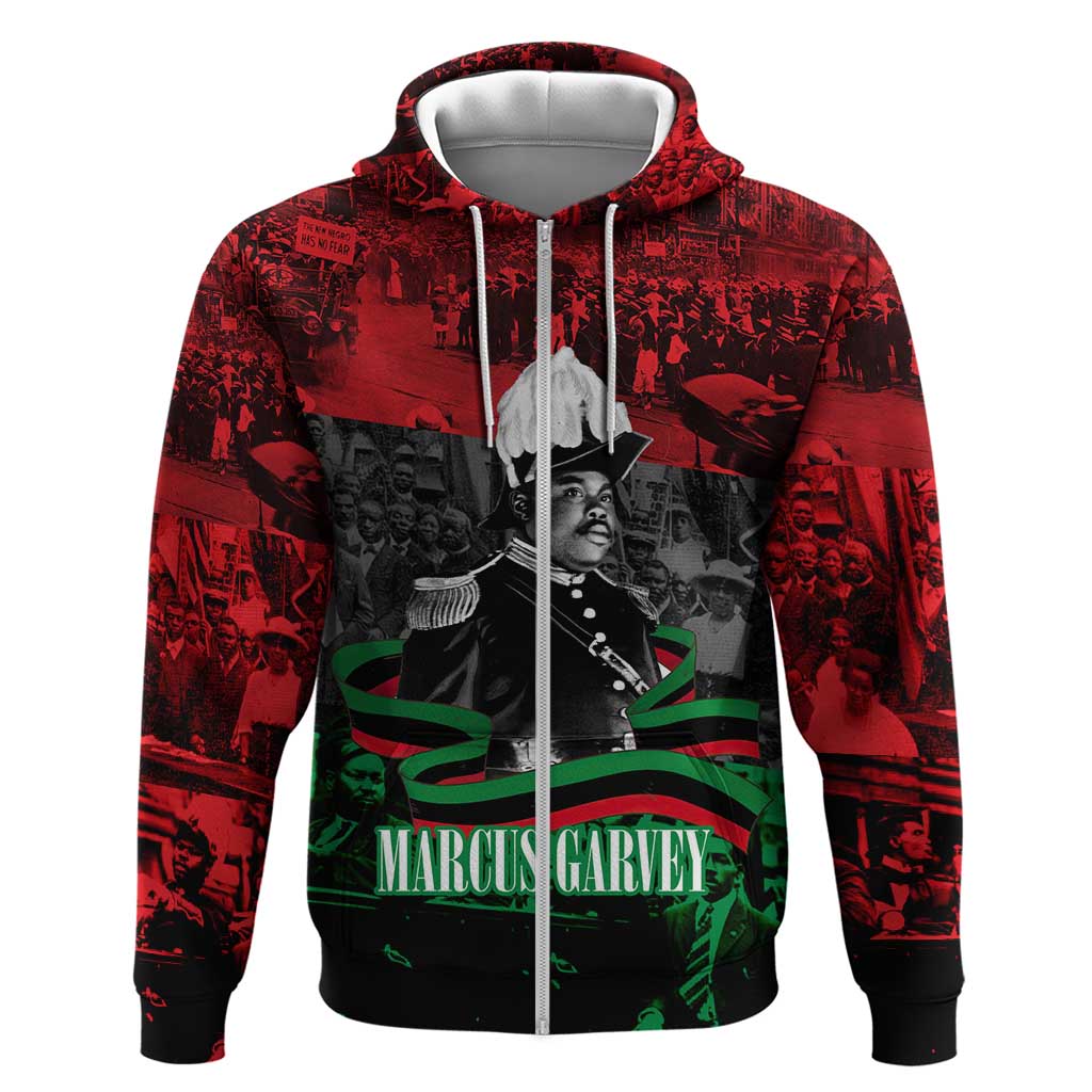 Marcus Garvey Zip Hoodie Collage Design Progress Is the Attraction Quote Pan African Movement Tribute - African Pride