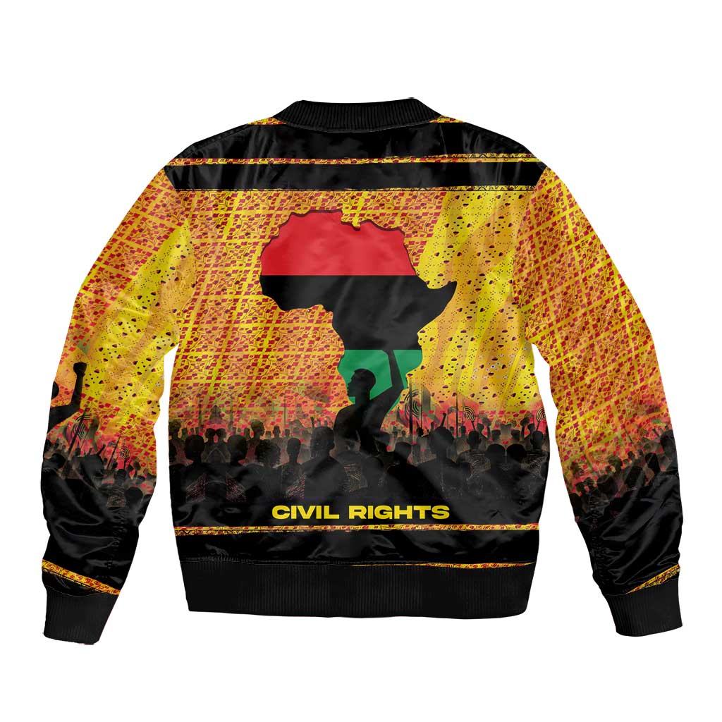 Marcus Garvey Bomber Jacket Yellow African Pattern Design Pan African Flag Civil Rights Movement Tribute - African Pride