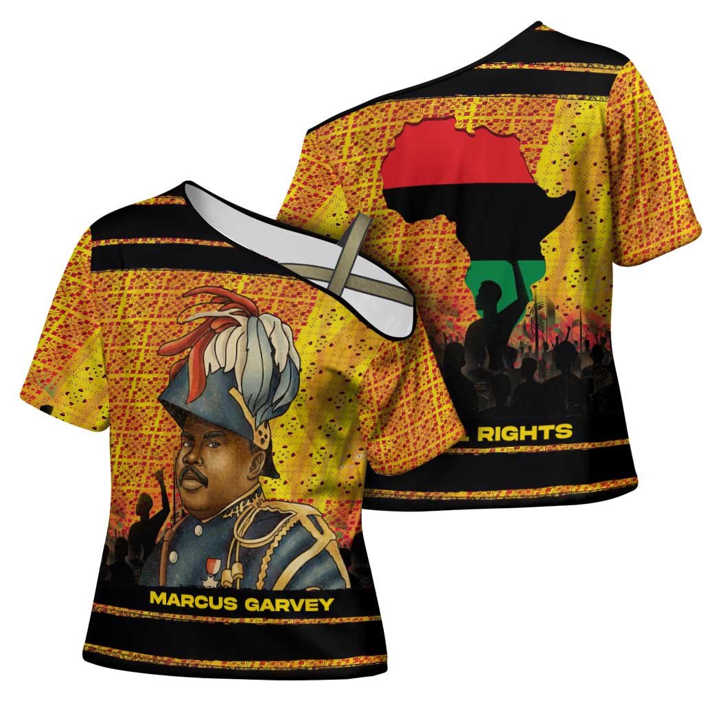 Marcus Garvey Cross Shoulder Shirt Yellow African Pattern Design Pan African Flag Civil Rights Movement Tribute - African Pride