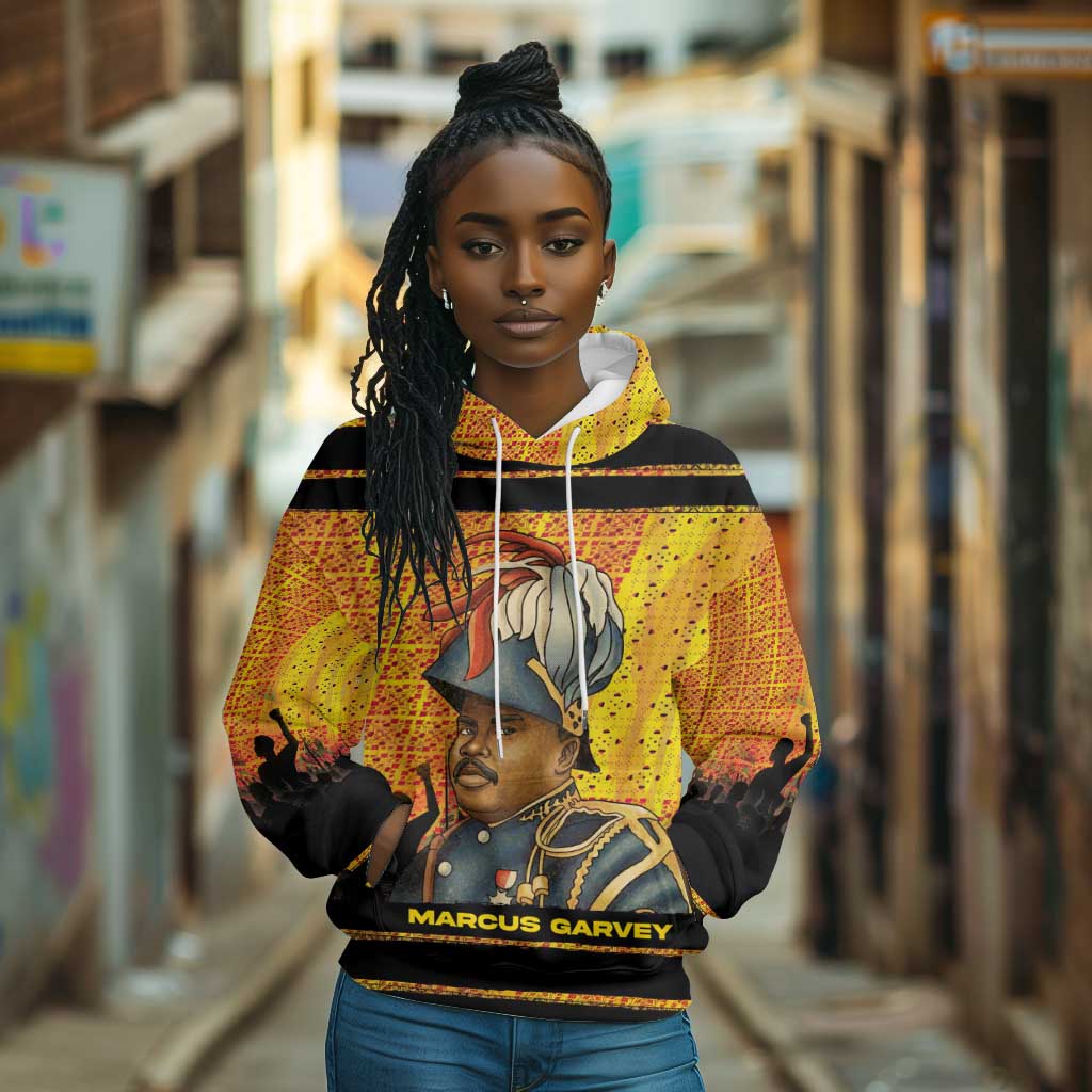 Marcus Garvey Hoodie Yellow African Pattern Design Pan African Flag Civil Rights Movement Tribute - African Pride