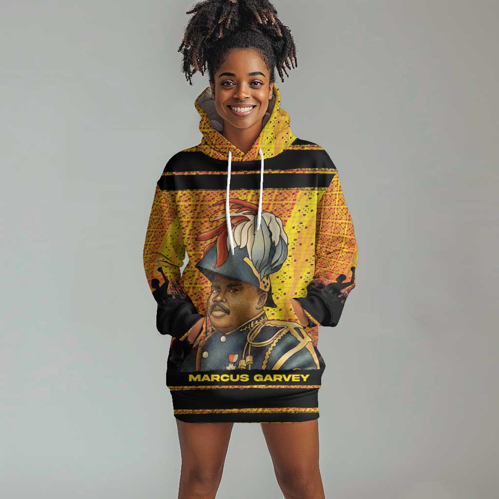 Marcus Garvey Hoodie Dress Yellow African Pattern Design Pan African Flag Civil Rights Movement Tribute - African Pride