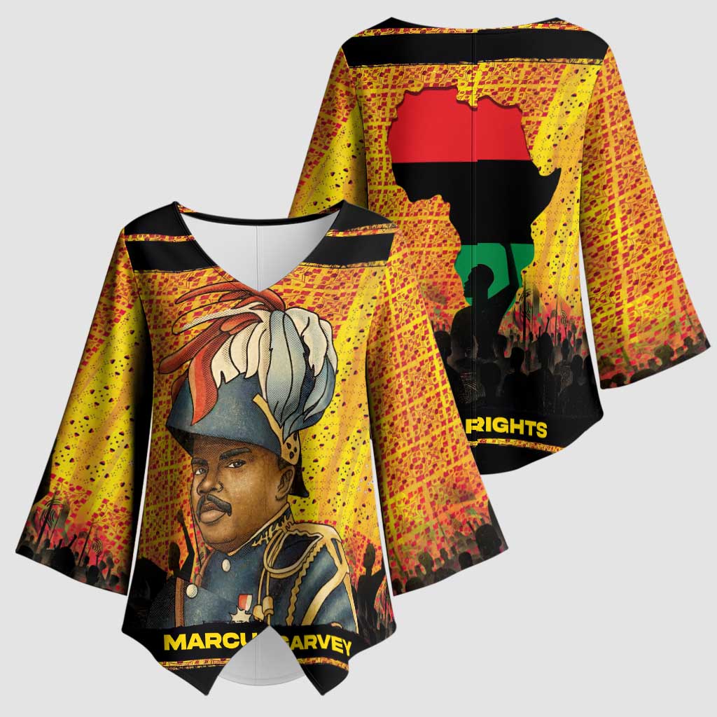 Marcus Garvey Kimono Sleeve Blouse Yellow African Pattern Design Pan African Flag Civil Rights Movement Tribute - African Pride