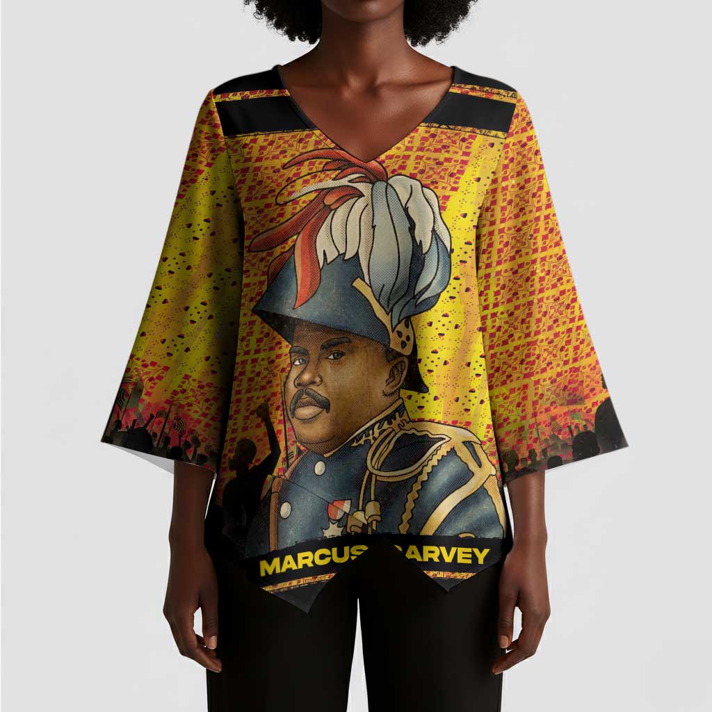 Marcus Garvey Kimono Sleeve Blouse Yellow African Pattern Design Pan African Flag Civil Rights Movement Tribute - African Pride