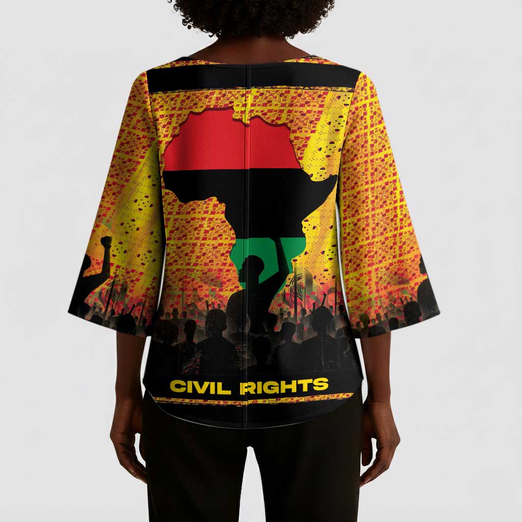 Marcus Garvey Kimono Sleeve Blouse Yellow African Pattern Design Pan African Flag Civil Rights Movement Tribute - African Pride