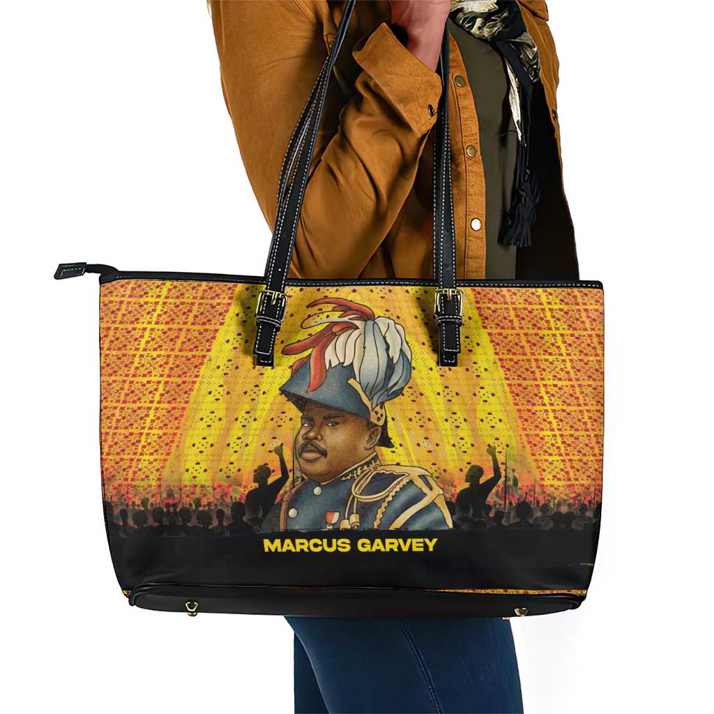 Marcus Garvey Leather Tote Bag Yellow African Pattern Design Pan African Flag Civil Rights Movement Tribute - African Pride