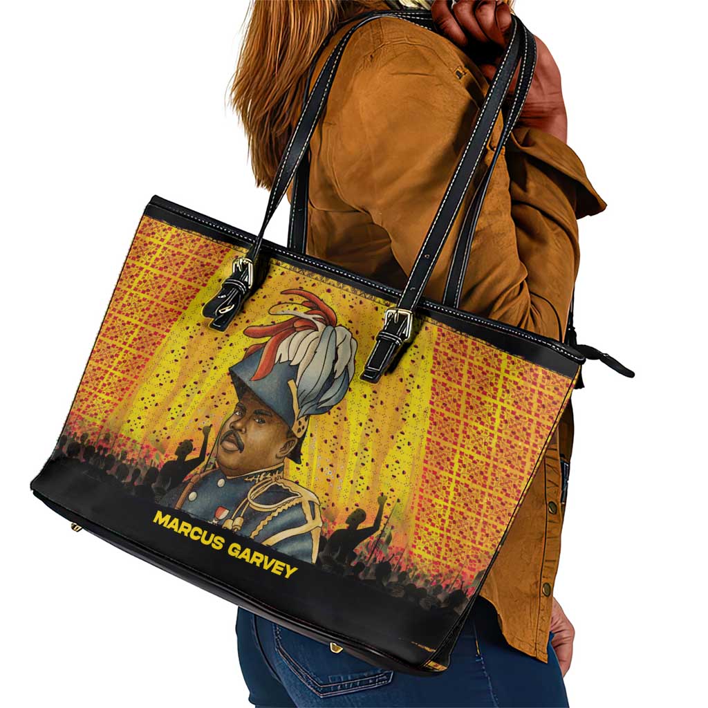 Marcus Garvey Leather Tote Bag Yellow African Pattern Design Pan African Flag Civil Rights Movement Tribute - African Pride