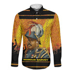 Marcus Garvey Long Sleeve Button Shirt Yellow African Pattern Design Pan African Flag Civil Rights Movement Tribute - African Pride