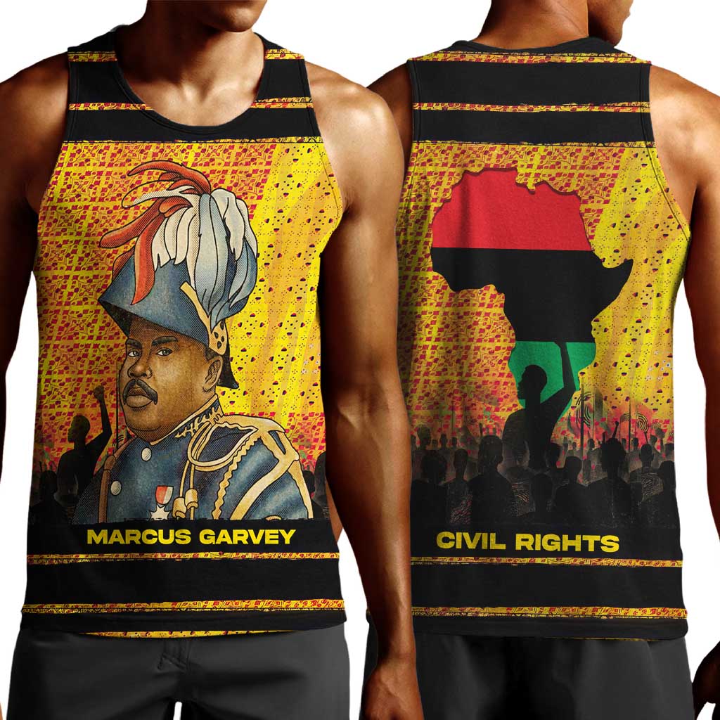 Marcus Garvey Men Tank Top Yellow African Pattern Design Pan African Flag Civil Rights Movement Tribute - African Pride