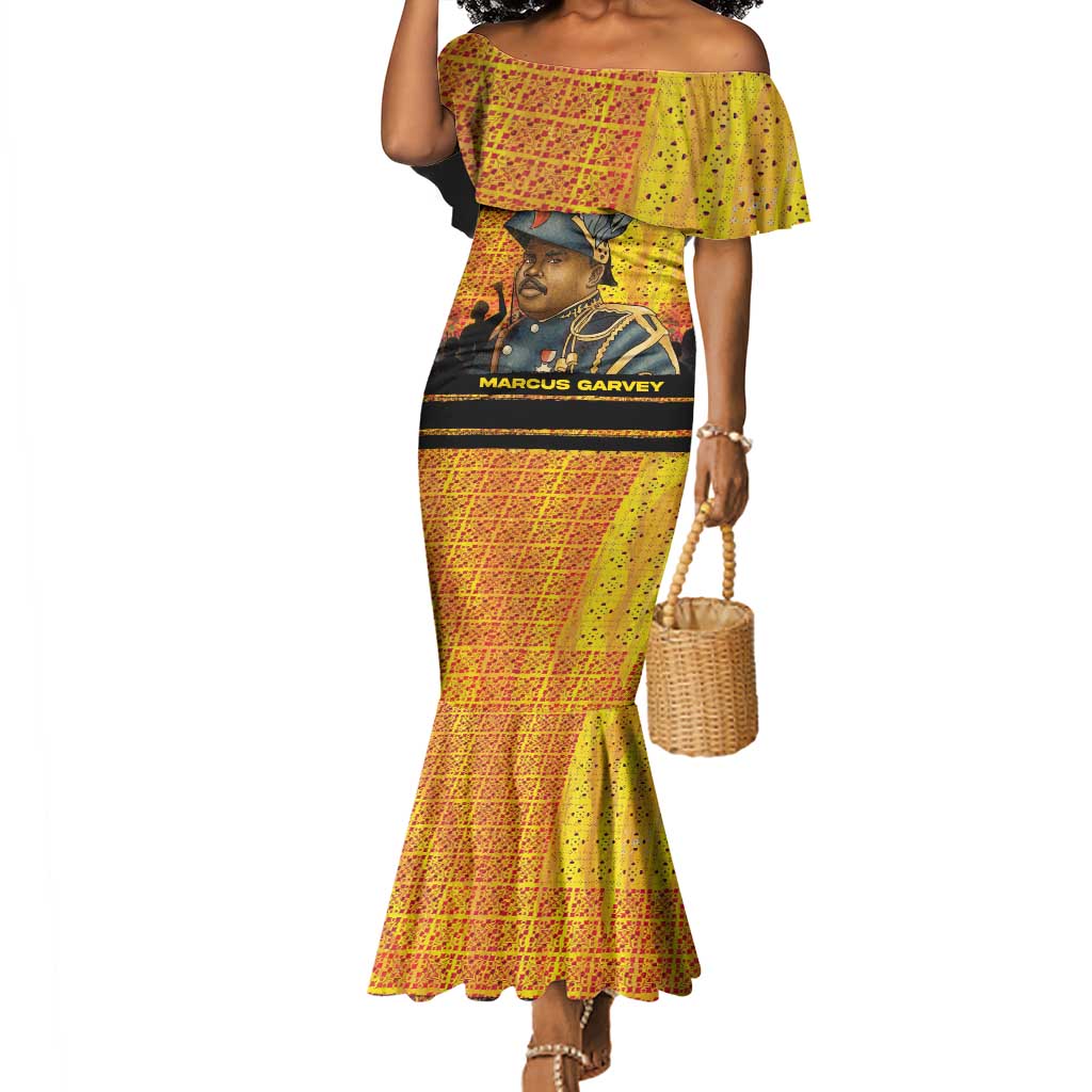 Marcus Garvey Mermaid Dress Yellow African Pattern Design Pan African Flag Civil Rights Movement Tribute - African Pride