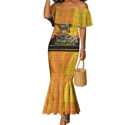 Marcus Garvey Mermaid Dress Yellow African Pattern Design Pan African Flag Civil Rights Movement Tribute - African Pride
