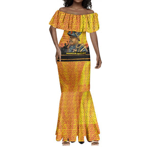 Marcus Garvey Mermaid Dress Yellow African Pattern Design Pan African Flag Civil Rights Movement Tribute - African Pride