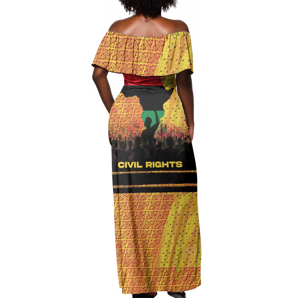 Marcus Garvey Off Shoulder Maxi Dress Yellow African Pattern Design Pan African Flag Civil Rights Movement Tribute - African Pride