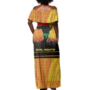 Marcus Garvey Off Shoulder Maxi Dress Yellow African Pattern Design Pan African Flag Civil Rights Movement Tribute - African Pride