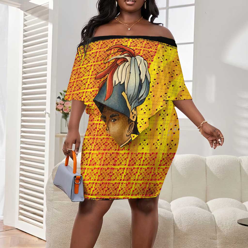 Marcus Garvey Off Shoulder Short Dress Yellow African Pattern Design Pan African Flag Civil Rights Movement Tribute - African Pride